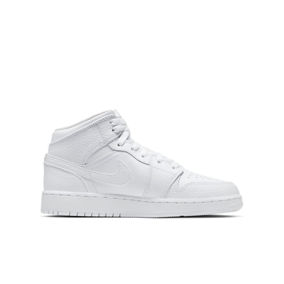 (GS) Air Jordan 1 Mid 'Triple White' 554725-130 - Image 2