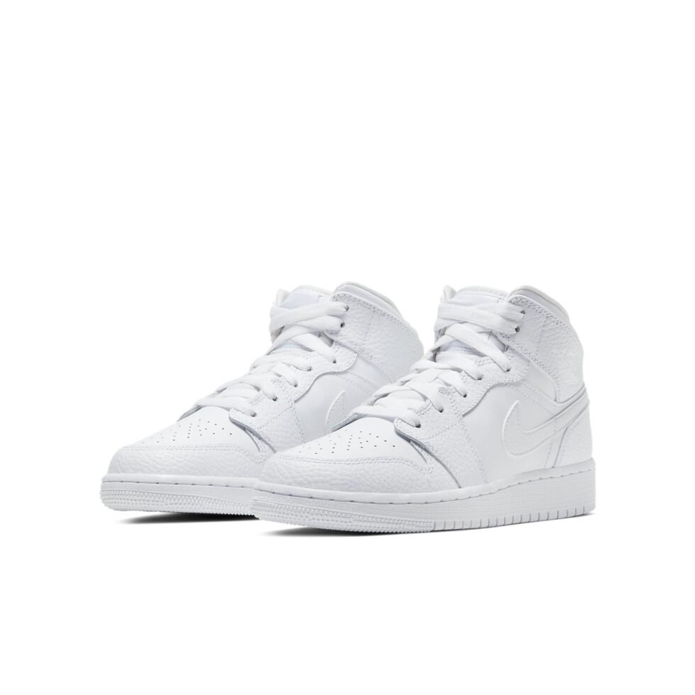 (GS) Air Jordan 1 Mid 'Triple White' 554725-130 - Image 3