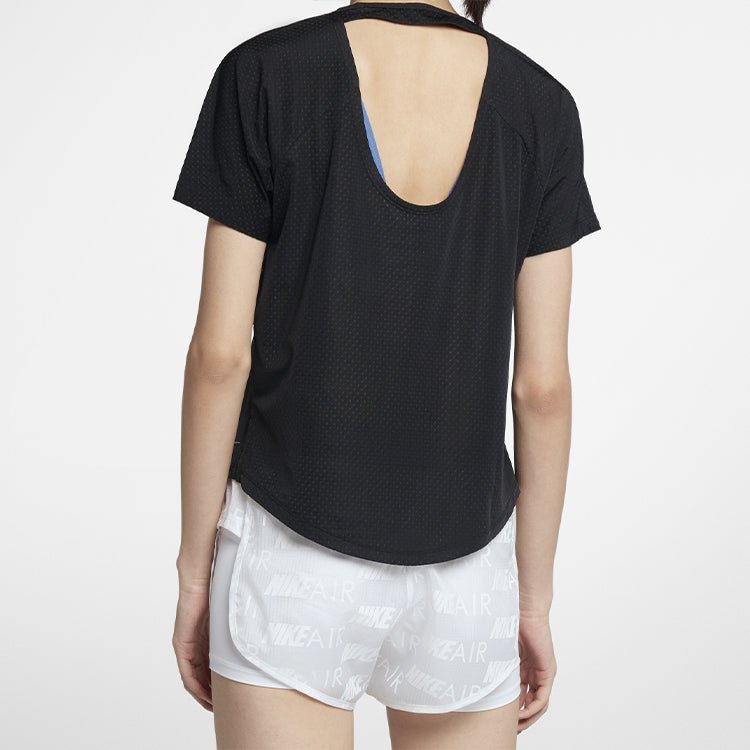 (WMNS) Nike Breathe Miler Running Short Sleeve Sports BRA Professional Black AJ8142-010 - Image 4