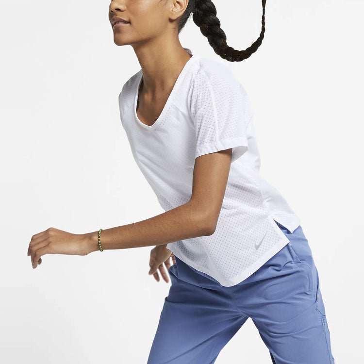 (WMNS) Nike Breathe Miler Running Short Sleeve White AJ8142-100 - Image 6
