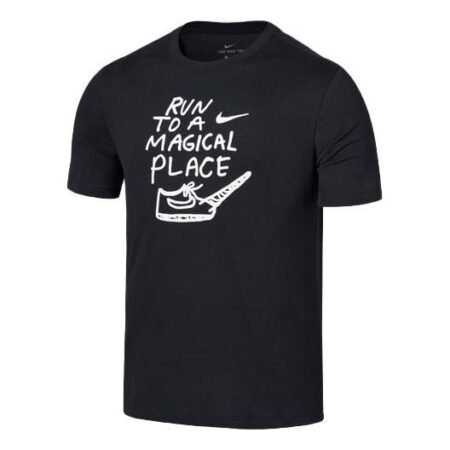 Nike DRI-FIT Running Quick Dry Breathable Athleisure Casual Sports Short Sleeve Black AO0651-010