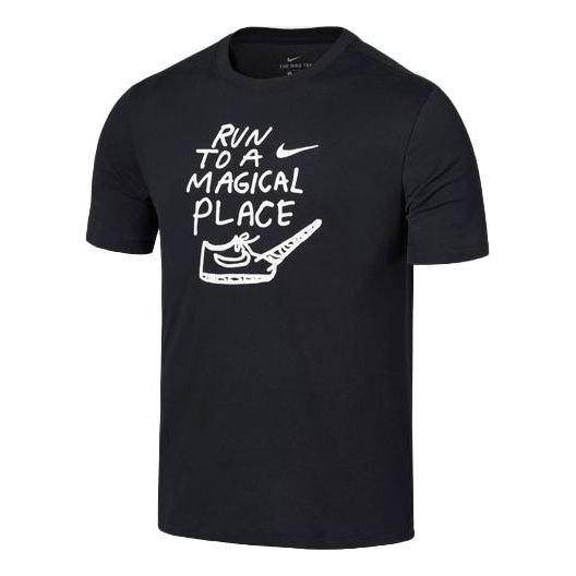 Nike DRI-FIT Running Quick Dry Breathable Athleisure Casual Sports Short Sleeve Black AO0651-010