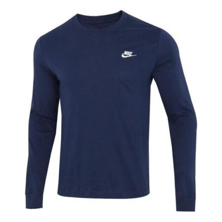 Men's Nike Embroidered Logo Solid Color Sports Running Long Sleeves Blue T-Shirt AR5194-410