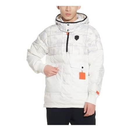 Nike LeBron Hybrid Stay Warm Plaid hooded Half Zipper Pullover Down Jacket White AT3905-121
