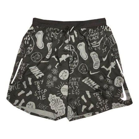 Nike Full Print Pattern Casual Sports Straight Running Shorts Men's Black AT7808-010