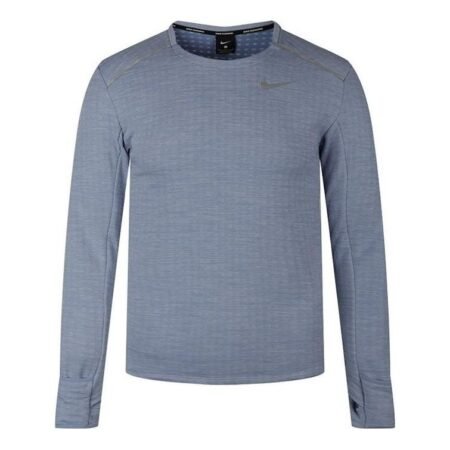 Men's Nike Brand logo Printing Running Sports Round Neck Long Sleeves Blue T-Shirt BV4708-460