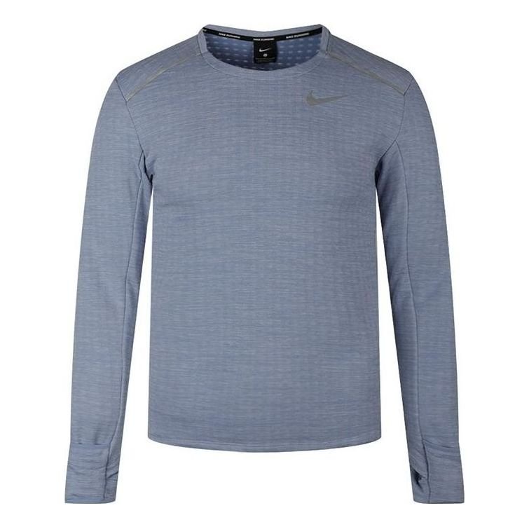 Men's Nike Brand logo Printing Running Sports Round Neck Long Sleeves Blue T-Shirt BV4708-460