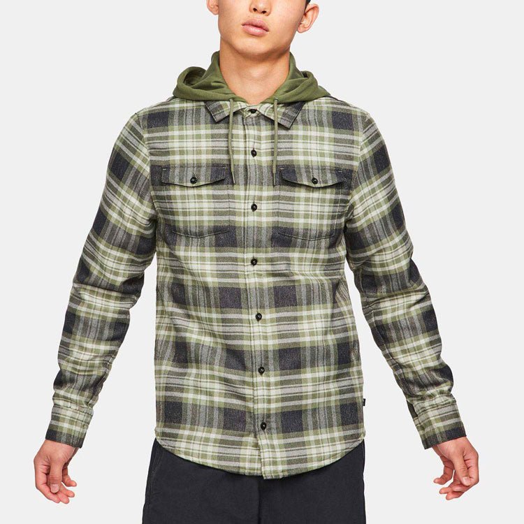 Nike SB Skateboard flannel Skateboard Plaid Contrasting Colors Hooded Jacket Olive Green CK5318-222 - Image 2