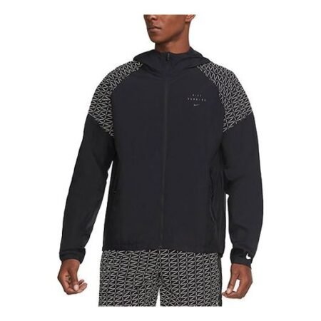 Nike Run Division Flash logo Reflective Printing hooded Running Jacket Black CU7871-010