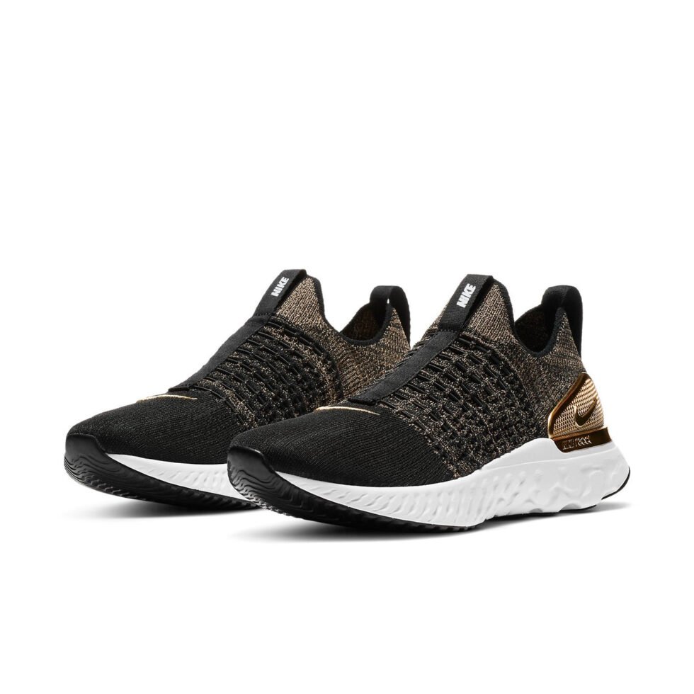 (WMNS) Nike React Phantom Run Flyknit 2 Premium 'Black Metallic Gold' CZ4830-001 - Image 3