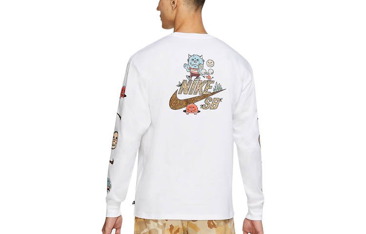 Nike SB Cartoon logo Printing Pocket Skateboard Long Sleeves White CZ6176-100 - Image 2