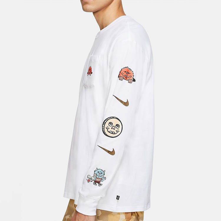 Nike SB Cartoon logo Printing Pocket Skateboard Long Sleeves White CZ6176-100 - Image 4