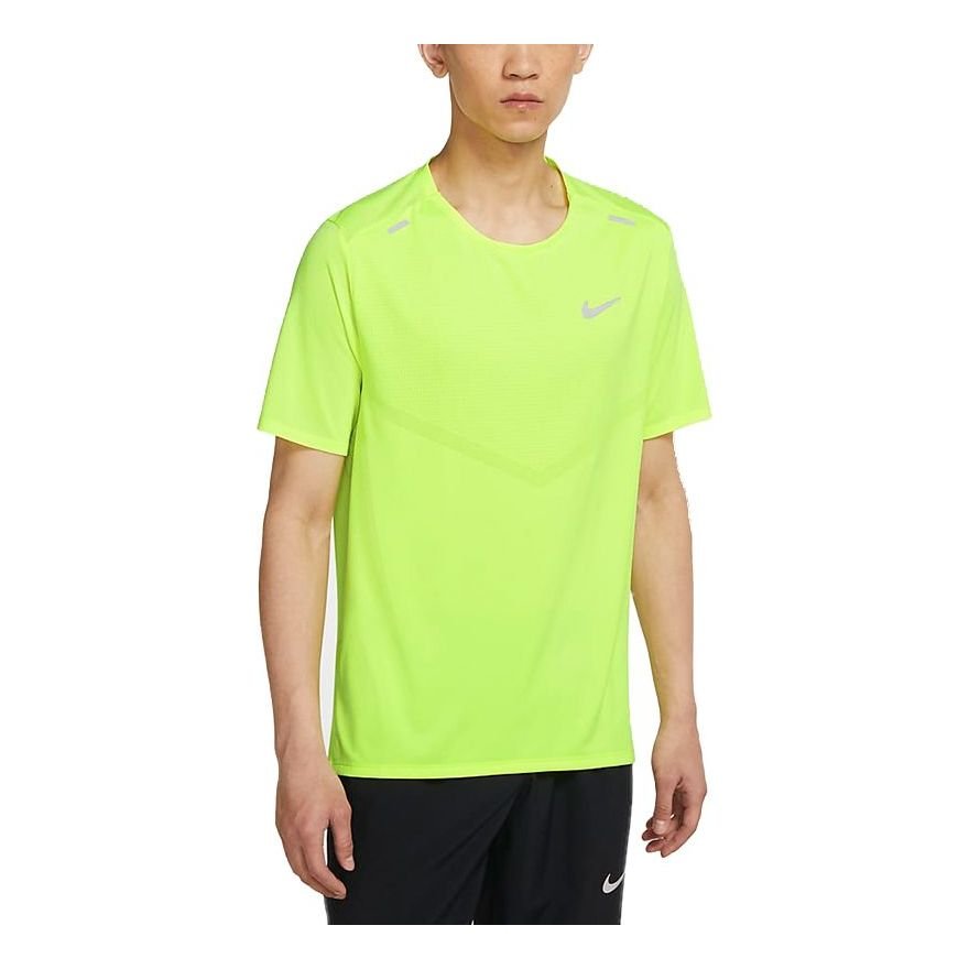 Nike Dri-fit Rise 365 Running Breathable Quick Dry Casual Sports Short Sleeve Fluorescence Yellow CZ9185-702