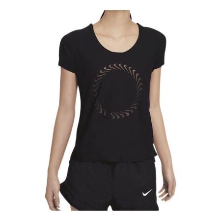 (WMNS) Nike Round Neck Casual Solid Color Logo Running Sports Quick Dry Short Sleeve Black T-Shirt CZ9607-010