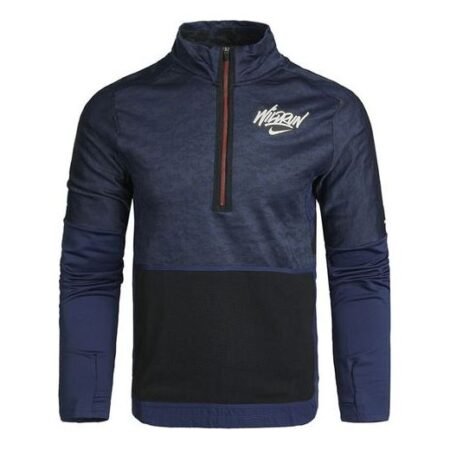 Nike MENS Element Wild Run Sports Stand Collar Printed Running Long Sleeve Blue Dark  DA0224-410