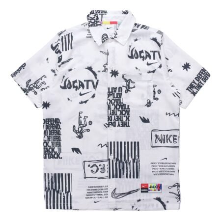 Nike Woven Soccer/Football Athleisure Casual Sports Printing lapel Shirt White DA1474-100