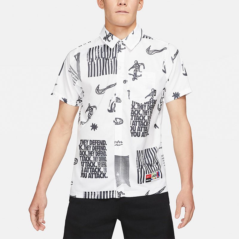 Nike Woven Soccer/Football Athleisure Casual Sports Printing lapel Shirt White DA1474-100 - Image 3