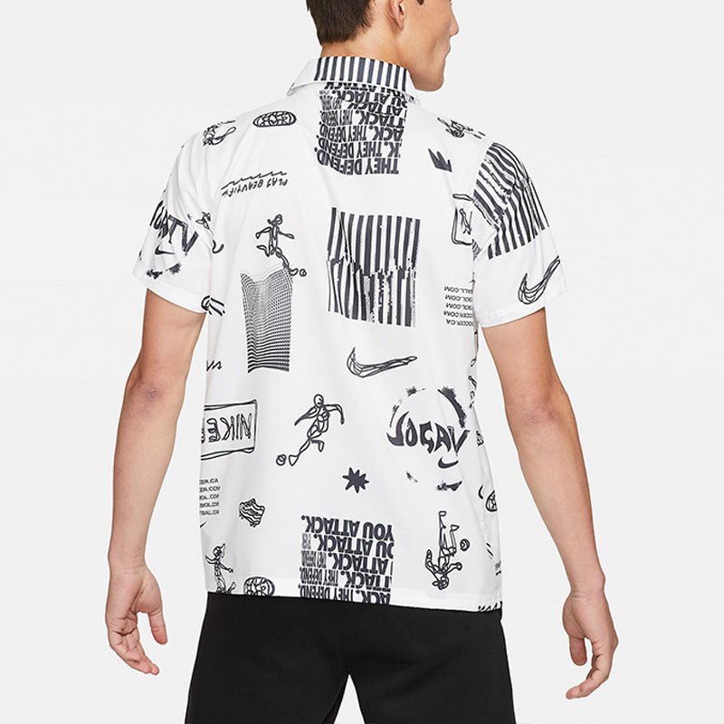 Nike Woven Soccer/Football Athleisure Casual Sports Printing lapel Shirt White DA1474-100 - Image 4