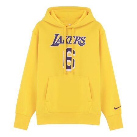 Men's Nike Los Angeles Lakers Lebron James No. 6 Solid Color Alphabet Printing Pullover Fleece Lined Yellow DB1182-728