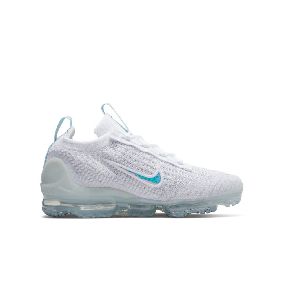 (GS) Nike Air VaporMax 2021 Flyknit 'Mismatched Swoosh - White Aura' DB1550-102 - Image 2
