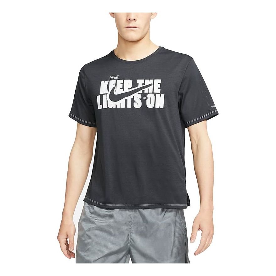 Nike Dri-FIT Miler Wild Run Casual Breathable Printing Running Short Sleeve Black DD5277-045