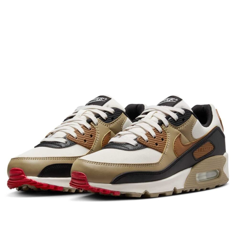 (WMNS) Nike Air Max 90 'Phantom Black Fire Red Light British Tan' DH8010-005 - Image 3