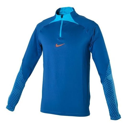 Men's Nike Soccer/Football Half Zipper Stand Collar Long Sleeves Pullover Blue T-Shirt DH8733-407