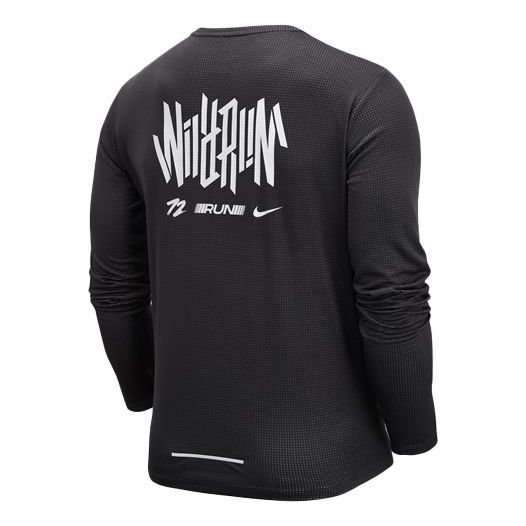 Nike Pacer Wild Run Printing Quick Dry Knit Round Neck Running Sports Long Sleeves Black DJ0595-010