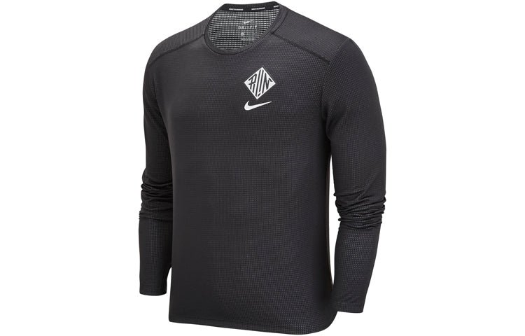 Nike Pacer Wild Run Printing Quick Dry Knit Round Neck Running Sports Long Sleeves Black DJ0595-010 - Image 2
