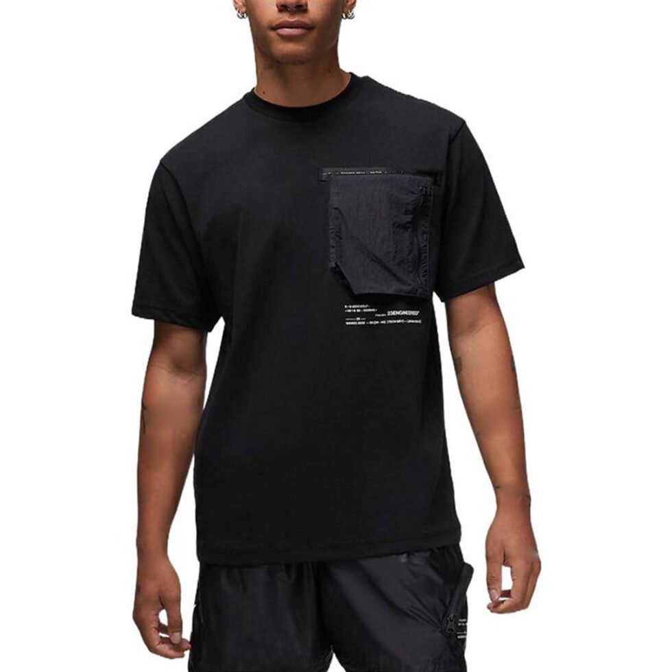 Air Jordan 23 Engineered Solid Color Pocket Round Neck Casual Short Sleeve Black DM1389-010 - Image 3