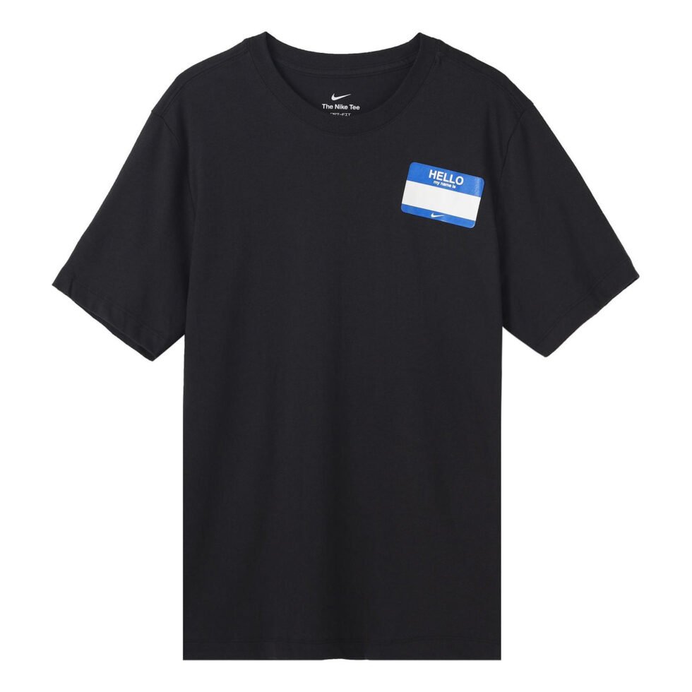 Nike Dri-FIT Back Cartoon Alphabet Pattern Printing Round Neck Breathable Running Short Sleeve Black DO0771-010