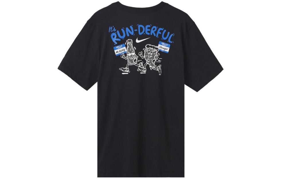 Nike Dri-FIT Back Cartoon Alphabet Pattern Printing Round Neck Breathable Running Short Sleeve Black DO0771-010 - Image 2