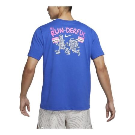 Nike Dri-fit Back Cartoon Alphabet Pattern Printing Round Neck Breathable Running Short Sleeve Blue DO0771-480