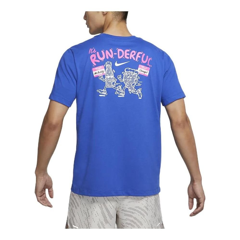 Nike Dri-fit Back Cartoon Alphabet Pattern Printing Round Neck Breathable Running Short Sleeve Blue DO0771-480