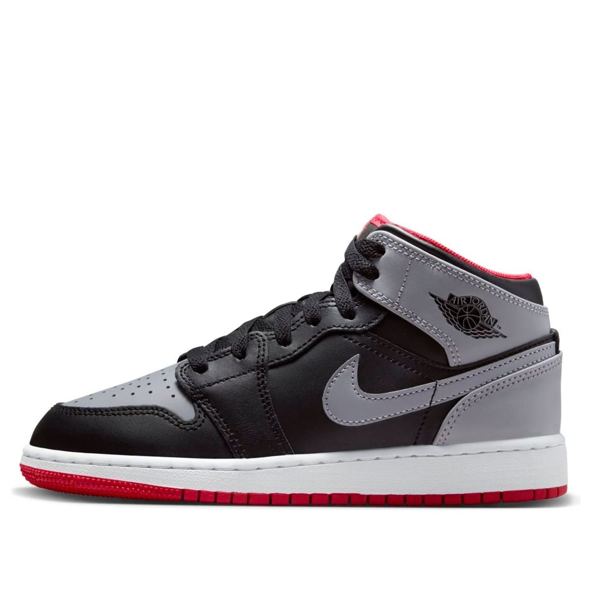 (GS) Air Jordan 1 Mid 'Black Grey Red' DQ8423-006