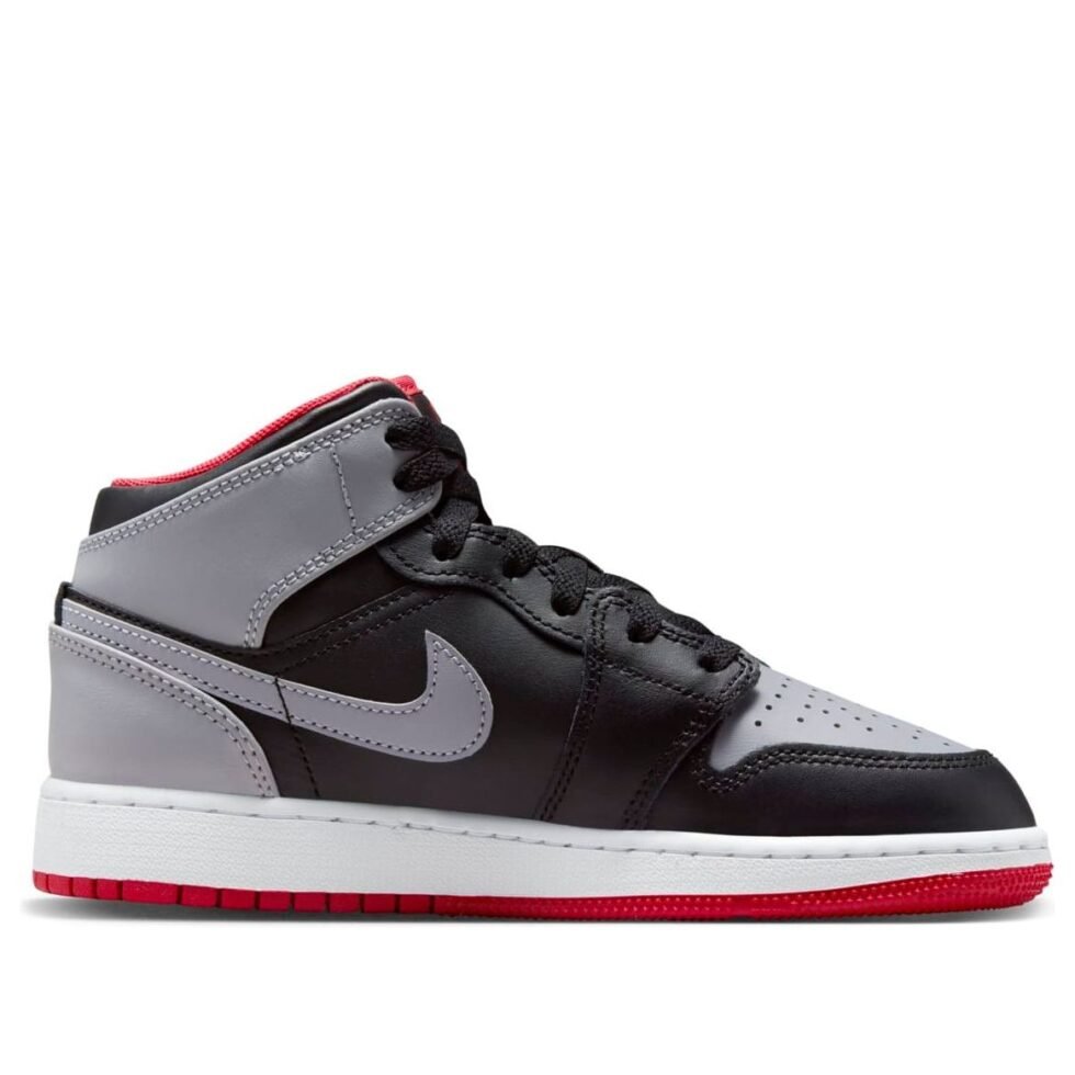 (GS) Air Jordan 1 Mid 'Black Grey Red' DQ8423-006 - Image 2