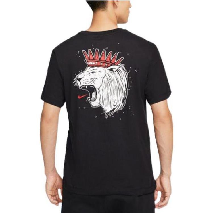 Men's Nike SS22 Dri-Fit Lebron Hand Painted Crown Lion Pattern Printing Basketball Sports Short Sleeve Black T-Shirt DR1292-010 - Image 4