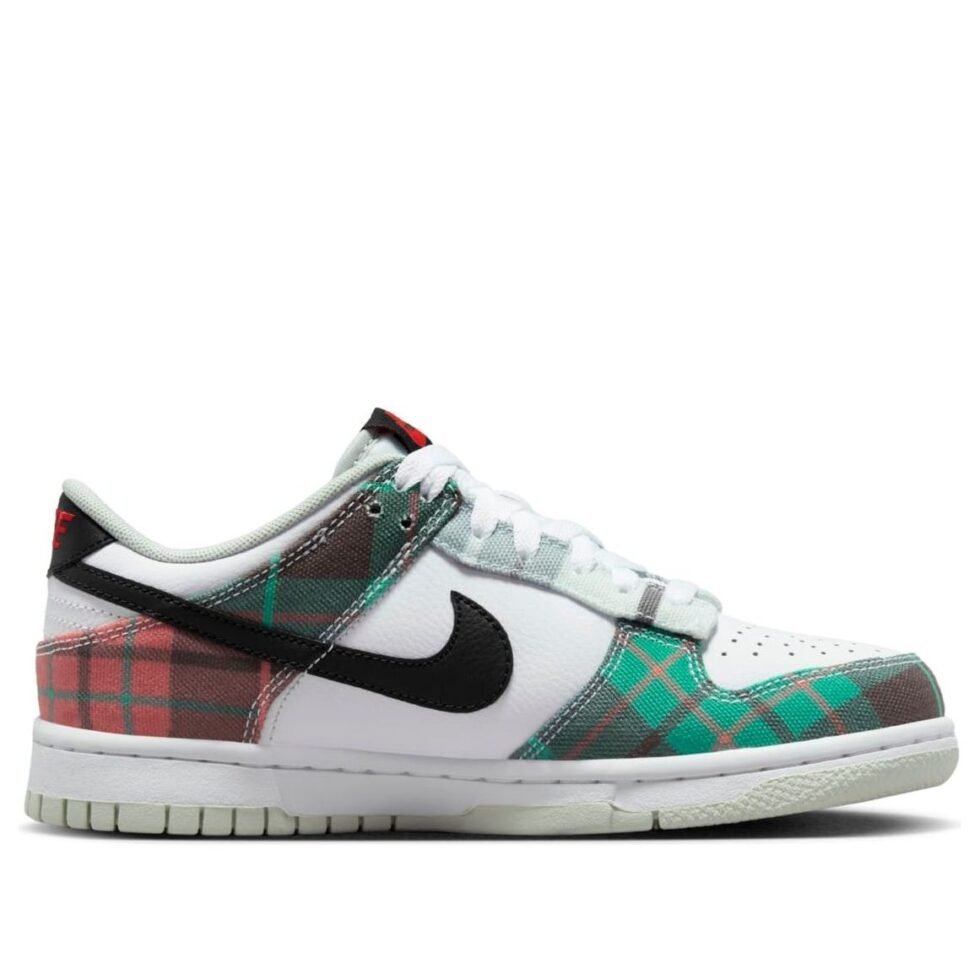 (GS) Nike Dunk Low Plaid 'White Red Green' DV8919-100 - Image 2
