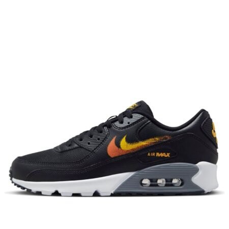 Nike Air Max 90 'Spray Paint Swoosh - Black Gold Orange' FJ4229-001