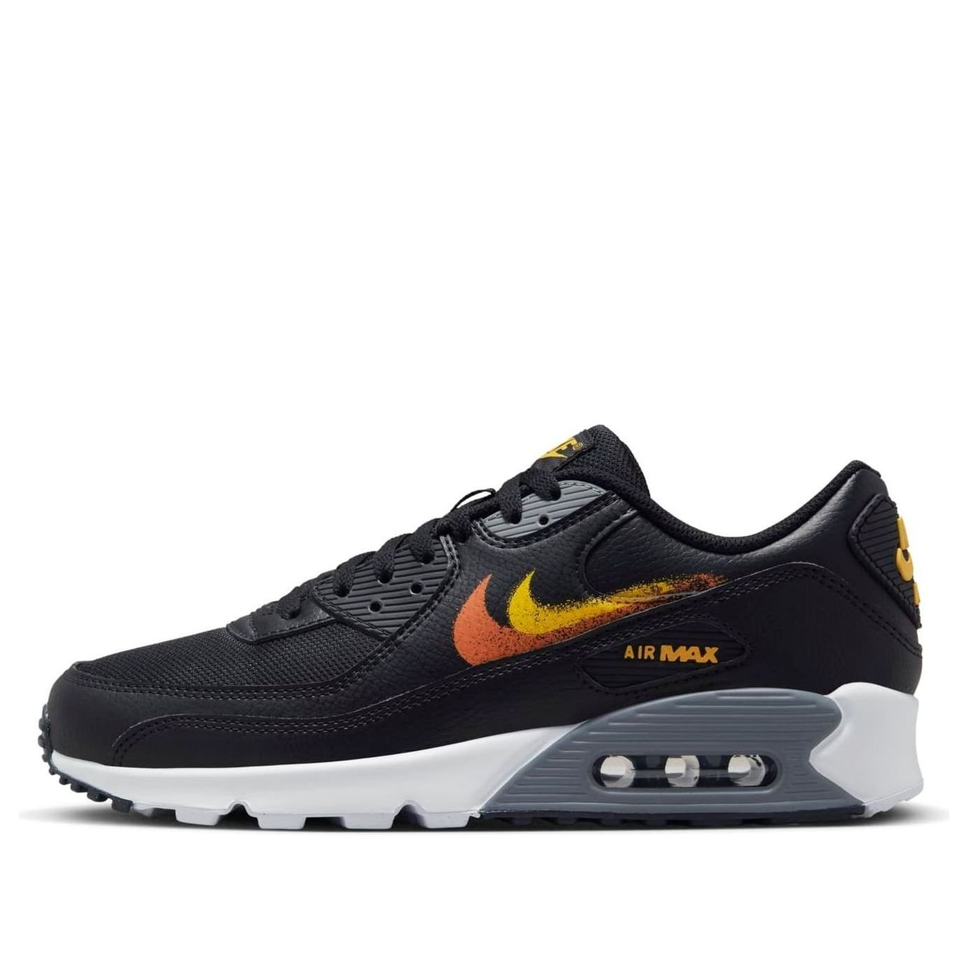 Nike Air Max 90 'Spray Paint Swoosh - Black Gold Orange' FJ4229-001