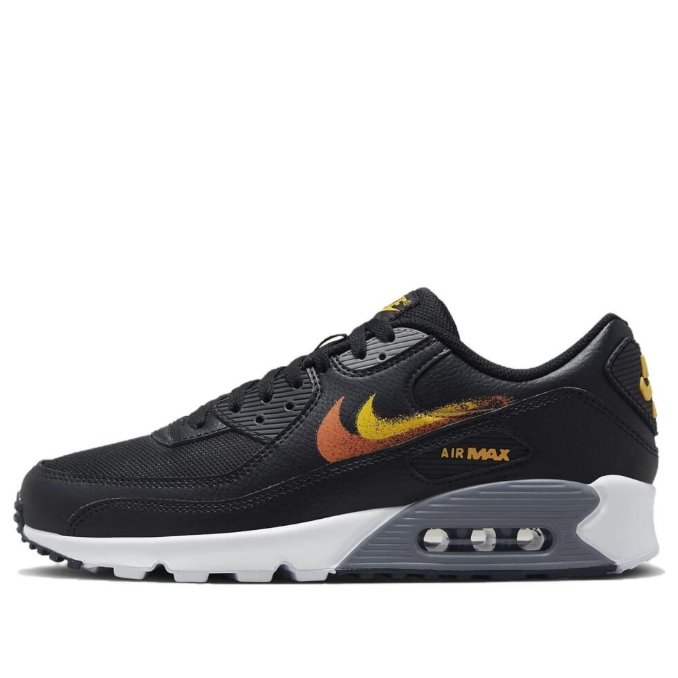 Nike Air Max 90 'Spray Paint Swoosh - Black Gold Orange' FJ4229-001 - Image 2