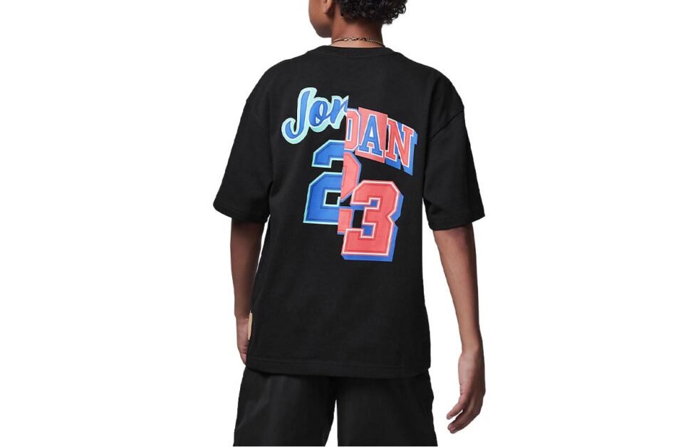 (GS) Air Jordan Oversized T-Shirt 'Black Multi' FV2829-010 - Image 3