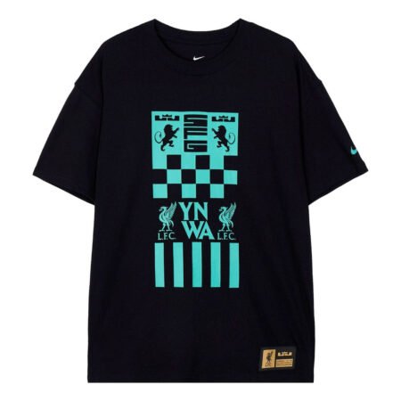 Nike LeBron x Liverpool FC Max90 Soccer T-Shirt Asia Sizing 'Black Teal' FZ8908-010