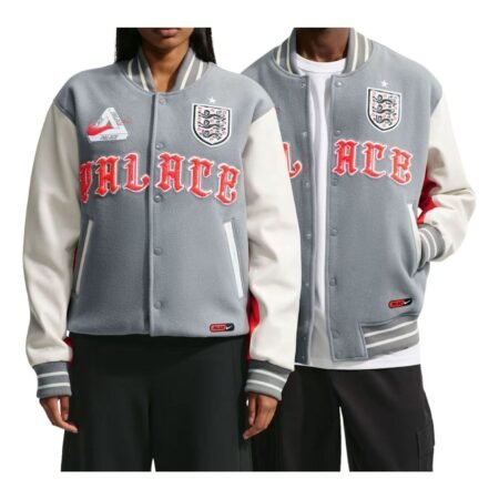 Nike x England x Palace Cryoshot Varsity Jacket 'Cool Grey White Bright Crimson' IM6636-065