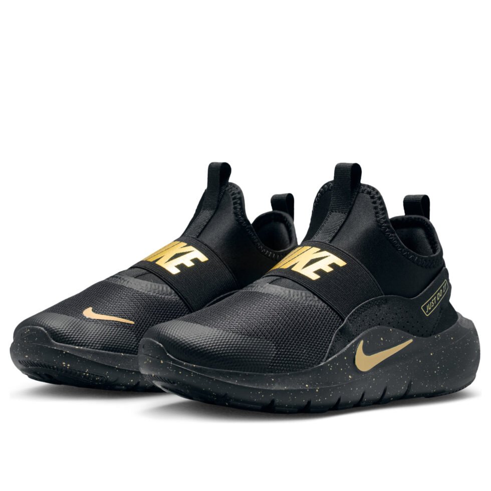 (GS) Nike Flex Runner 4 'Black Metallic Gold' IM6737-001 - Image 4