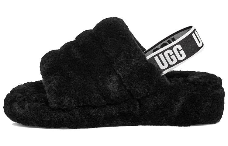 (WMNS) UGG Fluff Yeah Slide Thick Sole Slipper Black 1095119-BLK - Image 2