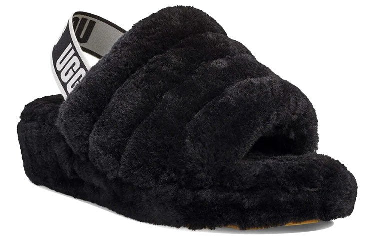 (WMNS) UGG Fluff Yeah Slide Thick Sole Slipper Black 1095119-BLK - Image 4