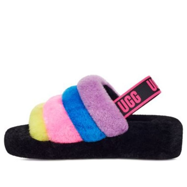 (WMNS) UGG Fluff Yeah Slide 'Black Taffy Pink Multi' 1097169-BTPM - Image 2