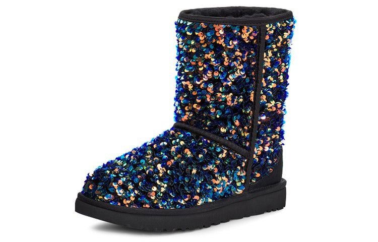 (WMNS) UGG Classic Short Stellar Sequin Snow Boots Black/Blue 1112514-BLK - Image 4