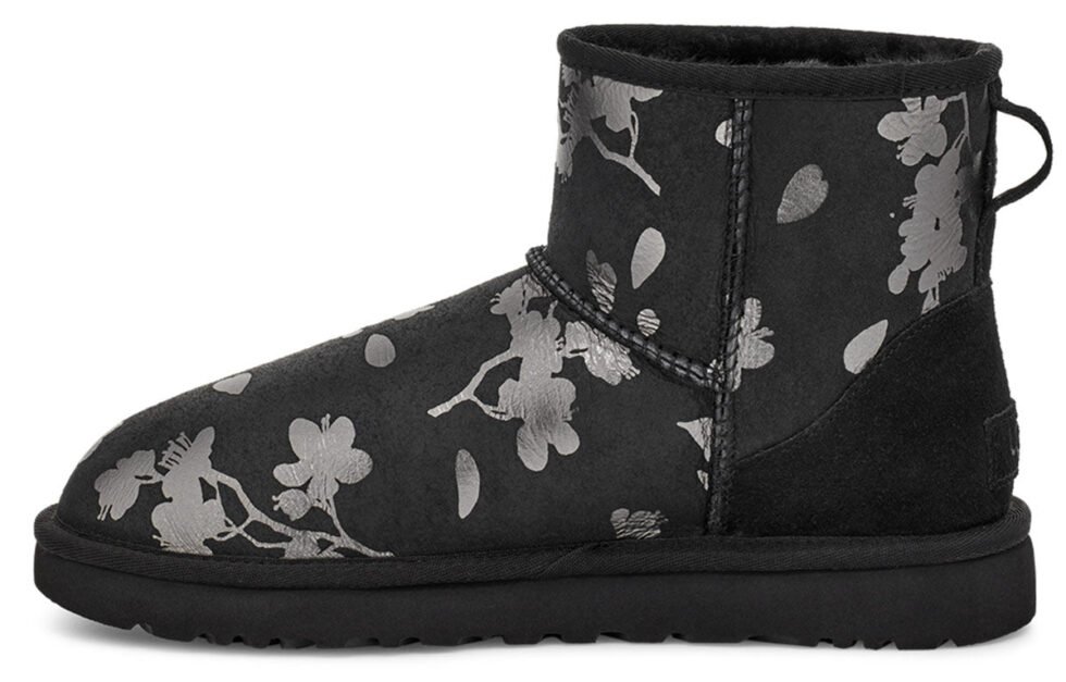 (WMNS) UGG Classic Mini Floral Foil Fleece Lined Black 1118163-BLK - Image 2